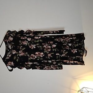 IZ Byer Floral Print Black Longsleeve Dress XS